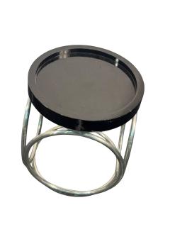 Karl Springer MODERNIST BLACK LACQUER TUBULAR CHROME TABOURET TABLES - 4605138