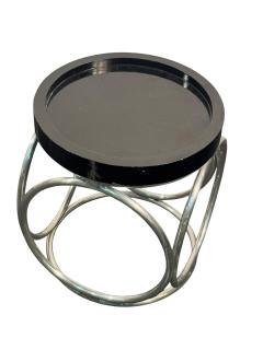 Karl Springer MODERNIST BLACK LACQUER TUBULAR CHROME TABOURET TABLES - 4605139