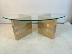 Karl Springer MODERNIST GRASSCLOTH AND TWO TONE METAL COFFEE TABLE - 1951560