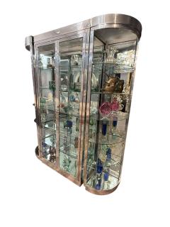 Karl Springer MODERNIST ILLUMINATED CHROME GLASS CABINET IN THE STYLE OF KARL SPRINGER - 4496441