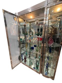 Karl Springer MODERNIST ILLUMINATED CHROME GLASS CABINET IN THE STYLE OF KARL SPRINGER - 4496446