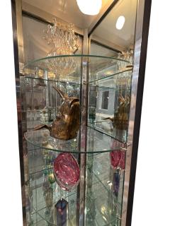 Karl Springer MODERNIST ILLUMINATED CHROME GLASS CABINET IN THE STYLE OF KARL SPRINGER - 4496449