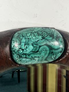 Karl Springer MONUMENTAL SNAKESKIN AND MALACHITE ROUND MIRROR BY KARL SPRINGER - 3318037