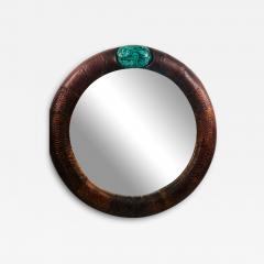 Karl Springer MONUMENTAL SNAKESKIN AND MALACHITE ROUND MIRROR BY KARL SPRINGER - 3323440