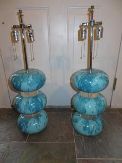 Karl Springer Magnificent Pair Karl Springer Marbleized Blue Lacquer Lucite Table Lamps 1970s - 1488444