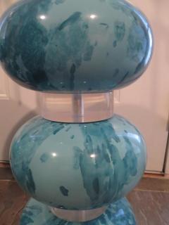 Karl Springer Magnificent Pair Karl Springer Marbleized Blue Lacquer Lucite Table Lamps 1970s - 1488461