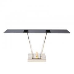 Karl Springer Mid Century Brass Stainless Steel Glass Tulip Console Table by Karl Springer - 3925940