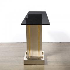 Karl Springer Mid Century Brass Stainless Steel Glass Tulip Console Table by Karl Springer - 3925942