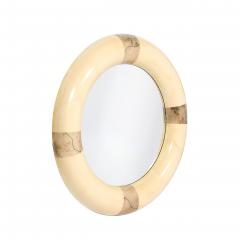 Karl Springer Mid Century Modernist Cream Lacquered Goat Skin Round Mirror by Karl Springer - 4622899