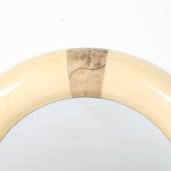 Karl Springer Mid Century Modernist Cream Lacquered Goat Skin Round Mirror by Karl Springer - 4622910