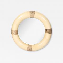 Karl Springer Mid Century Modernist Cream Lacquered Goat Skin Round Mirror by Karl Springer - 4623532