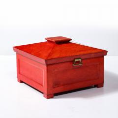 Karl Springer Mid Century Modernist Vermillion Red Lacquered Goat Skin Box by Karl Springer - 3976359