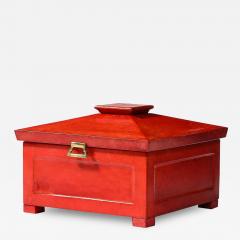 Karl Springer Mid Century Modernist Vermillion Red Lacquered Goat Skin Box by Karl Springer - 3979012