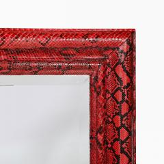 Karl Springer Mid Century Molding Mirror in Red Black Python Leather by Karl Springer - 4654316