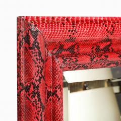 Karl Springer Mid Century Molding Mirror in Red Black Python Leather by Karl Springer - 4654317