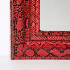 Karl Springer Mid Century Molding Mirror in Red Black Python Leather by Karl Springer - 4654319