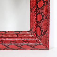 Karl Springer Mid Century Molding Mirror in Red Black Python Leather by Karl Springer - 4654362