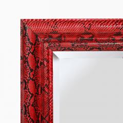 Karl Springer Mid Century Molding Mirror in Red Black Python Leather by Karl Springer - 4654369