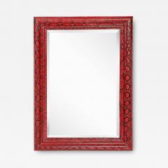 Karl Springer Mid Century Molding Mirror in Red Black Python Leather by Karl Springer - 4659992