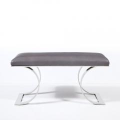 Karl Springer Mid Century Polished Steel Holly Hunt Leather JMF Bench by Karl Springer - 4347261