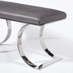 Karl Springer Mid Century Polished Steel Holly Hunt Leather JMF Bench by Karl Springer - 4347267