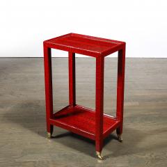 Karl Springer Mid Century Side Table in Smoked Ruby Cobra with Brass Castors by Karl Springer - 4566634