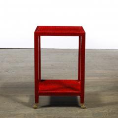 Karl Springer Mid Century Side Table in Smoked Ruby Cobra with Brass Castors by Karl Springer - 4566636