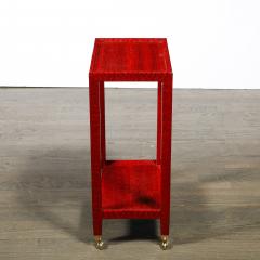Karl Springer Mid Century Side Table in Smoked Ruby Cobra with Brass Castors by Karl Springer - 4566639