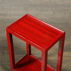 Karl Springer Mid Century Side Table in Smoked Ruby Cobra with Brass Castors by Karl Springer - 4566669