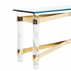 Karl Springer Mid Century X Form Polished Brass Lucite Console Table by Karl Springer - 4622840