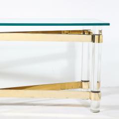 Karl Springer Mid Century X Form Polished Brass Lucite Console Table by Karl Springer - 4622841
