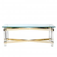 Karl Springer Mid Century X Form Polished Brass Lucite Console Table by Karl Springer - 4622876