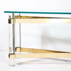 Karl Springer Mid Century X Form Polished Brass Lucite Console Table by Karl Springer - 4622887