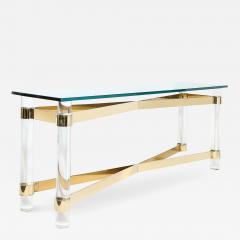 Karl Springer Mid Century X Form Polished Brass Lucite Console Table by Karl Springer - 4623530