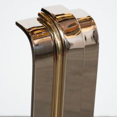 Karl Springer Modernist Art Deco Inspired Nickel and Brass Andirons Manner of Karl Springer - 1579349