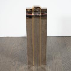 Karl Springer Modernist Art Deco Inspired Nickel and Brass Andirons Manner of Karl Springer - 1579356