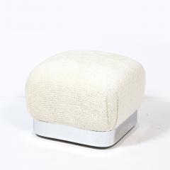 Karl Springer Modernist Chrome Wrapped Bench in Cream Gauffraged Velvet Manner of Springer - 2431371