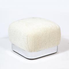 Karl Springer Modernist Chrome Wrapped Bench in Cream Gauffraged Velvet Manner of Springer - 2431373
