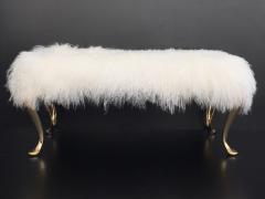 Karl Springer Mongolian Fur Vanity Bench with Cabriolet Brass Legs - 476887