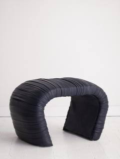 Karl Springer Navy Blue Ruched Leather Waterfall Bench - 2676039