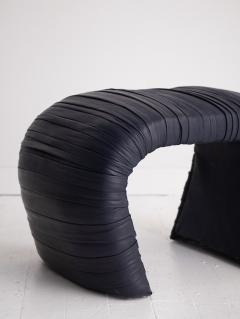 Karl Springer Navy Blue Ruched Leather Waterfall Bench - 2676041
