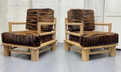 Karl Springer Pair Karl Springer Dowel Wood Lounge Chairs in Zebra Hide - 2289509