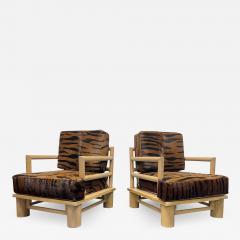 Karl Springer Pair Karl Springer Dowel Wood Lounge Chairs in Zebra Hide - 2290456