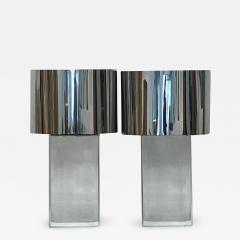 Karl Springer Pair Karl Springer Lucite Table Lamps with Original Polished Steel Shades - 2996631