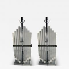 Karl Springer Pair of American Modern Stacked Lucite Lamps Karl Springer - 4178481