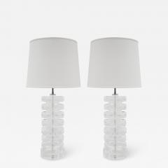 Karl Springer Pair of Chic Table Lamps in Stacked Solid Lucite 1980s - 4029159