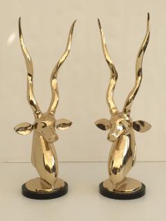Karl Springer Pair of Decorative Art Deco Style Brass Antelope or Kudu Head Bookends - 440706