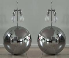Karl Springer Pair of Karl Springer Chrome and Original Purple String Shade Ball Lamps 1980s - 3155390