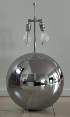 Karl Springer Pair of Karl Springer Chrome and Original Purple String Shade Ball Lamps 1980s - 3155391