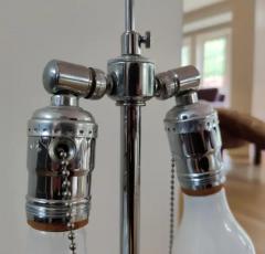 Karl Springer Pair of Karl Springer Chrome and Original Purple String Shade Ball Lamps 1980s - 3155392
